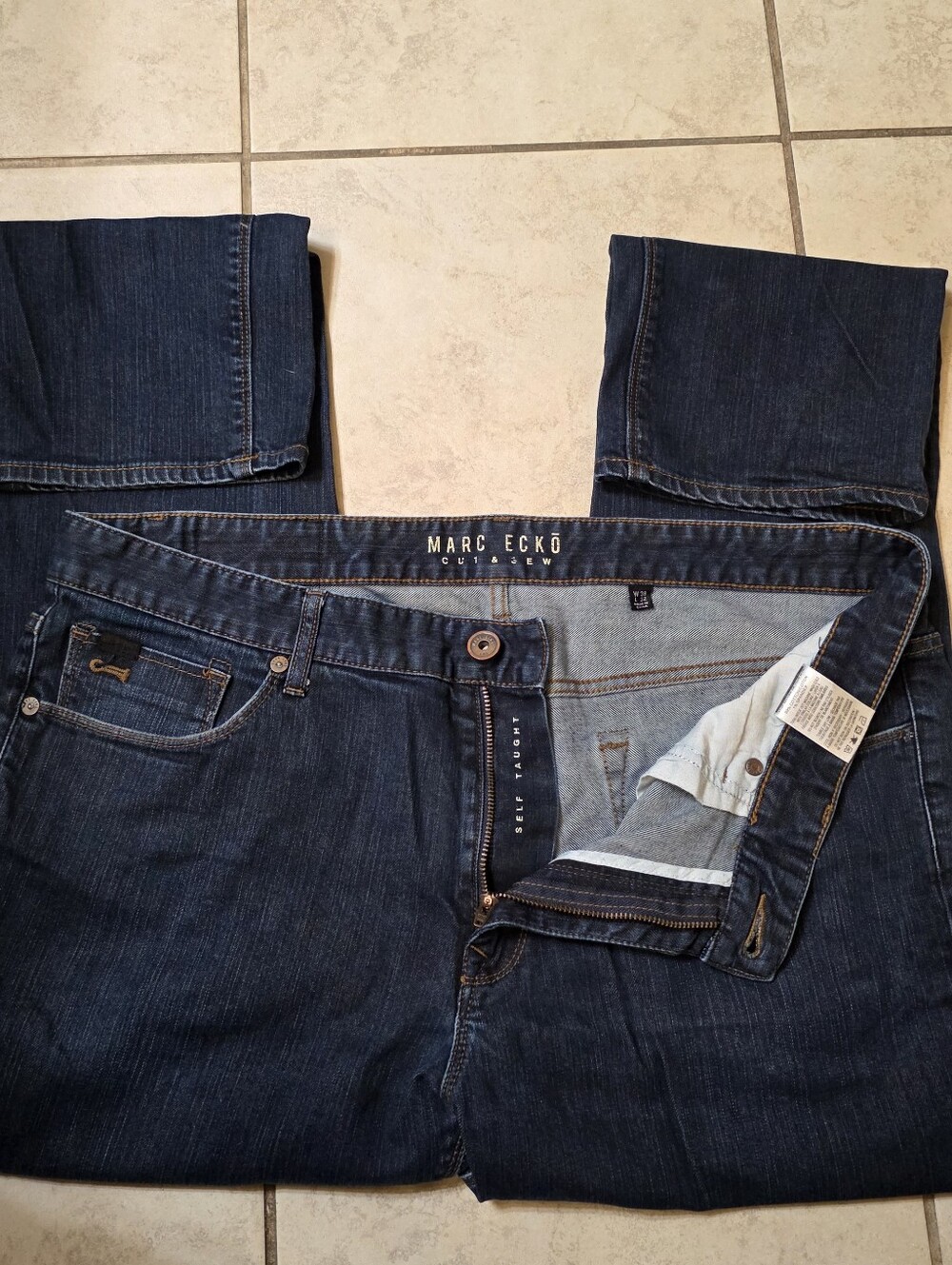 Marc Ecko Cut & Sew Mens Dark Blue Jeans 38×32 Straight Leg Denim Pants